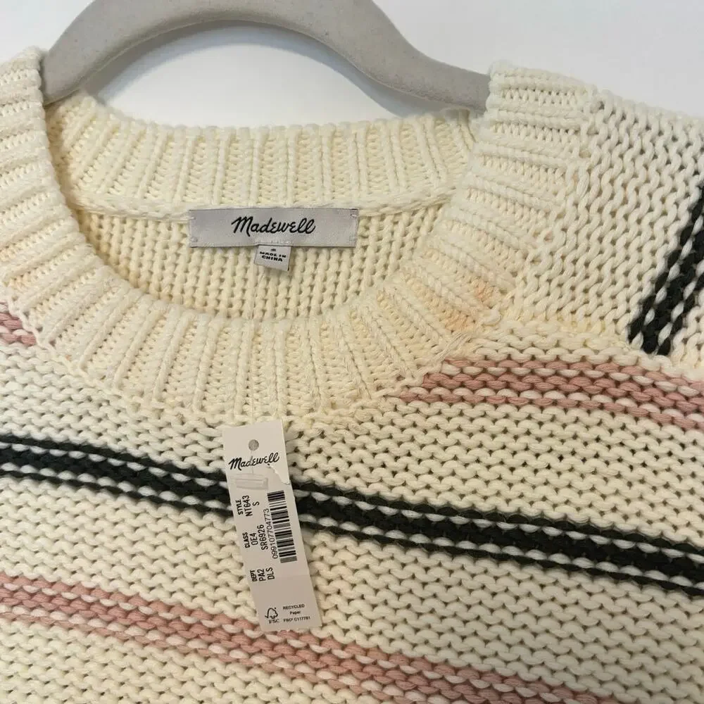 NWT Madewell Cotton Crewneck Sweater in Stripe In Dark Loden Stripe Size S